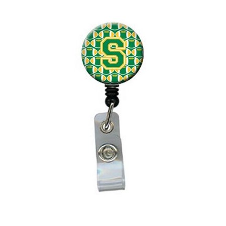 CAROLINES TREASURES Letter S Football Green and Gold Retractable Badge Reel CJ1069-SBR